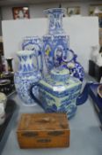 Blue & White Vases, and a Moneybox