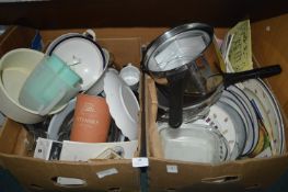 Two Boxes of Kitchenware: Pressure Cooker, Plates,