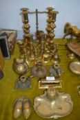 Brass Candlesticks, Inkwell, etc.