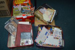 Three Tins of Stamps and Related Items