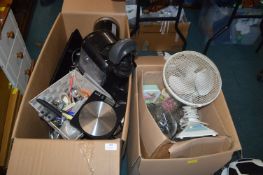 Two Large Boxes of Kitchenware: Utensils, Kettles,