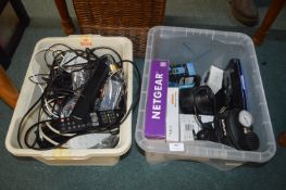 Two Boxes of Electrical Items, Cables, Remotes, et