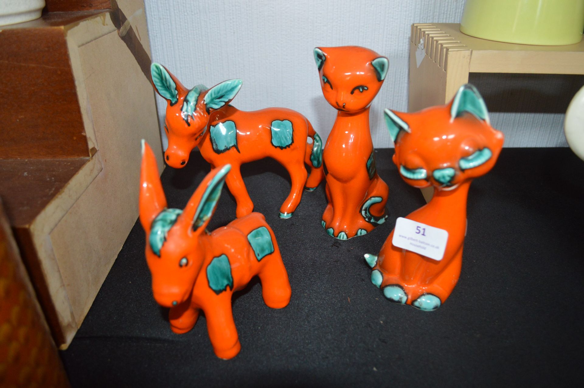 Four Retro Cat and Donkey Figures