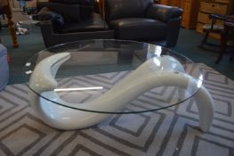 Glass Coffee Table with Abstract Base