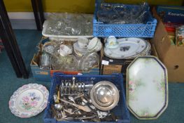 Five Crates of Vintage Glassware, Pottery, and Cut