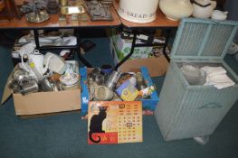 Two Boxes and a Laundry Basket Containing Pottery