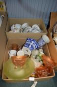 Two Boxes of Pottery and Glassware