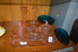 1930's Glass Dressing Table Set etc.