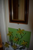 *Pine Framed Wall Mirror, and a Wrought Iron Floral Display
