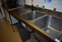 *Stainless Steel Commercial Double Bowl Sink Unit with Taps, and Left-Hand Drainer 160x70cm with