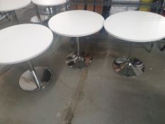 * 3 x white topped tables with chrome pedestal bases