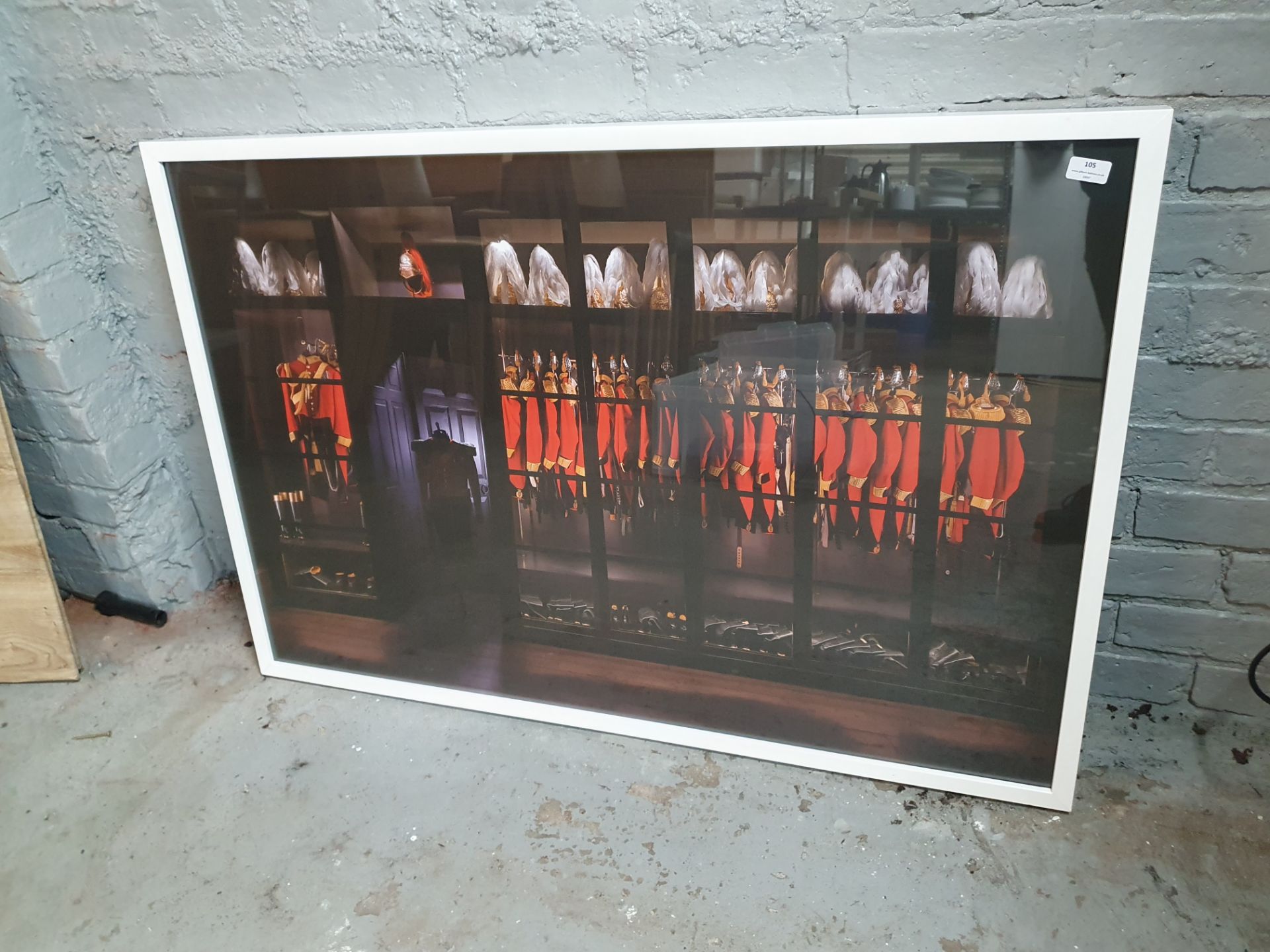 * large interesting framed print - showing military uniforms. 1240w x 840d