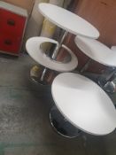 * 3 x white topped low level tables with chrome pedestal bases