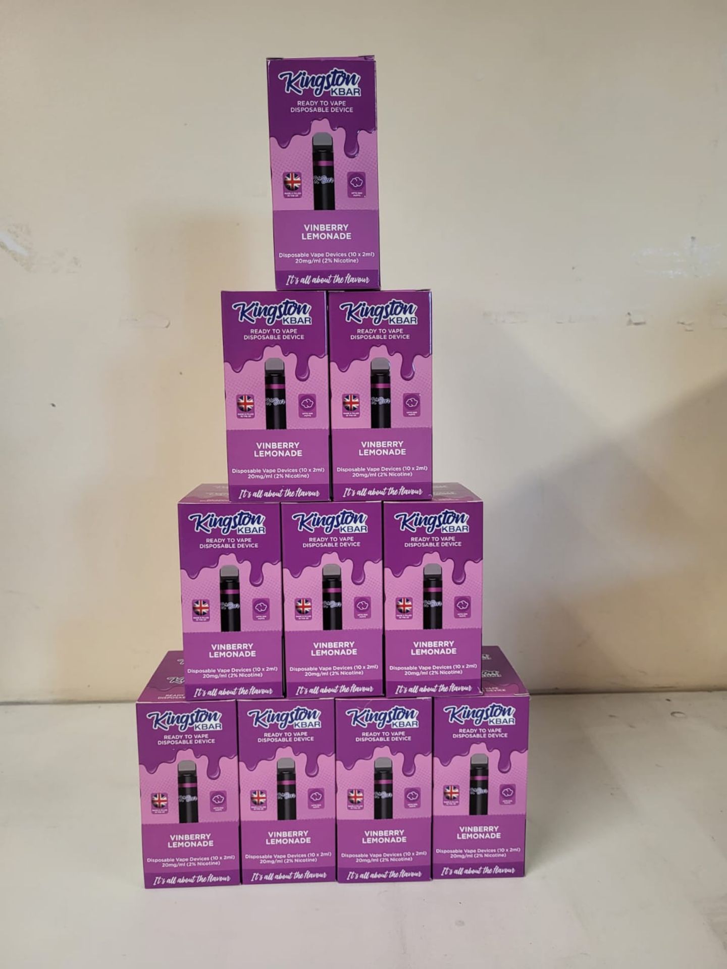 *100x Kingston K Bar 20mg 600 Puff Disposable Vapes (vinberry lemonade)