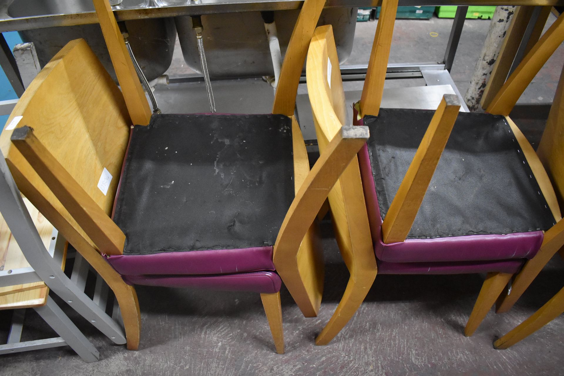 Four Wood Chairs with Purple Upholstered Seats - Image 2 of 2