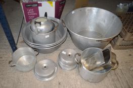 Three 50cm Aluminium Bowls, Kettle, and Pot