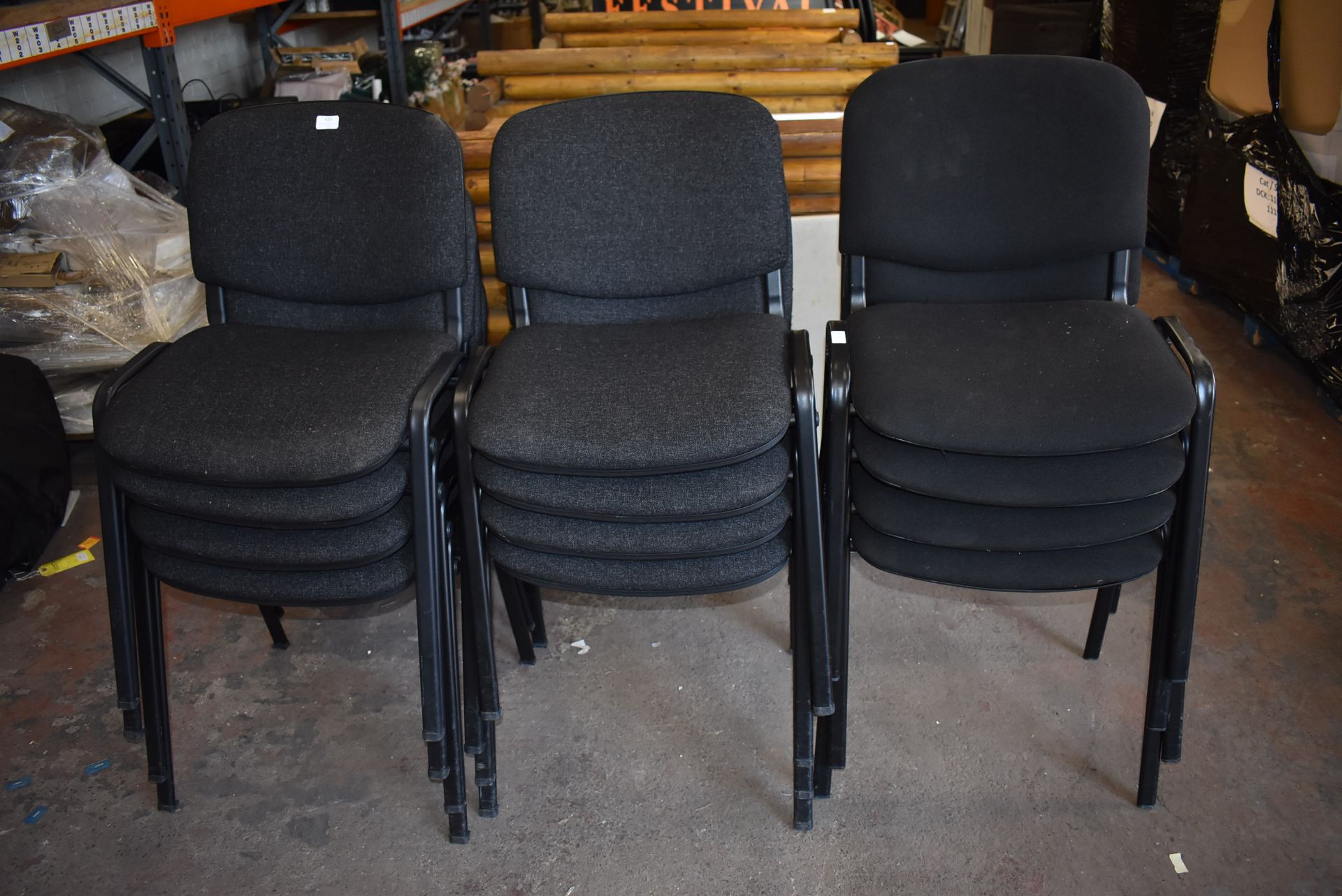 12 Black Upholstered Metal Framed Stackable Chairs