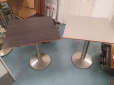 * 4 x S/S pedestal table bases with 3 x dark tops, 1 x grey