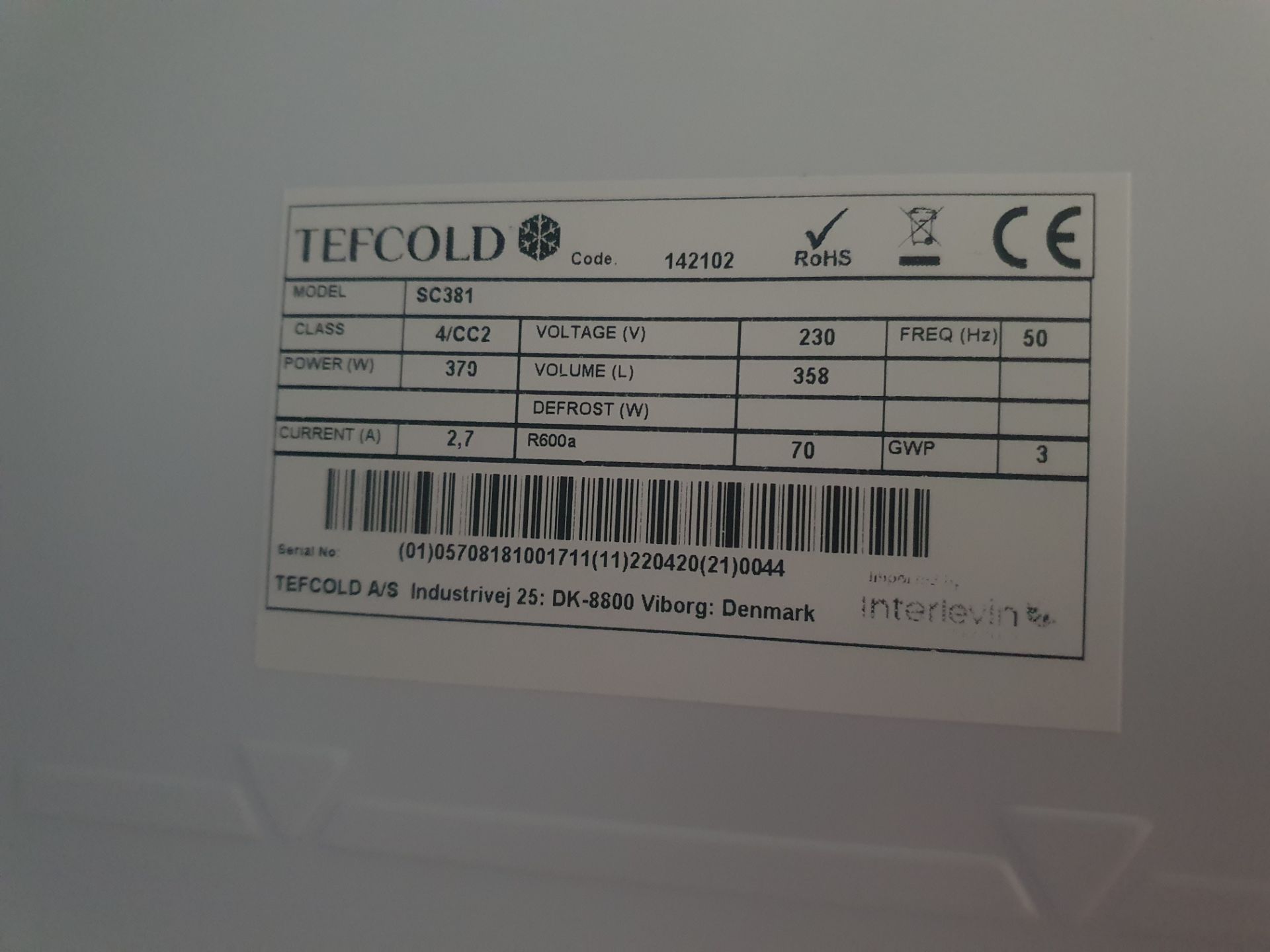 * Tefcold SC381 upright cooler with glass door - with manual - Image 3 of 4