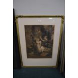 Framed Victorian Print of Two Girl Musicians