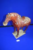 Chinese Pottery Horse on Stand 34cm tall (some damage to glaze and tail)