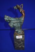 Bronze Windswept Nude Figure on Marble Stand (unsigned but with L’Art Bronze Qualitee, France