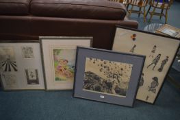 Framed Pictures and Prints including 1970's Abstracts by R. Ward