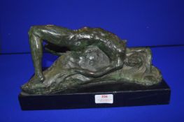 French Bronze Reclining Nude by B. Czheng 33cl long