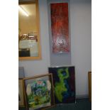 Two Abstract paintings and a Painted Waistcoat