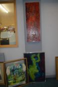 Two Abstract paintings and a Painted Waistcoat