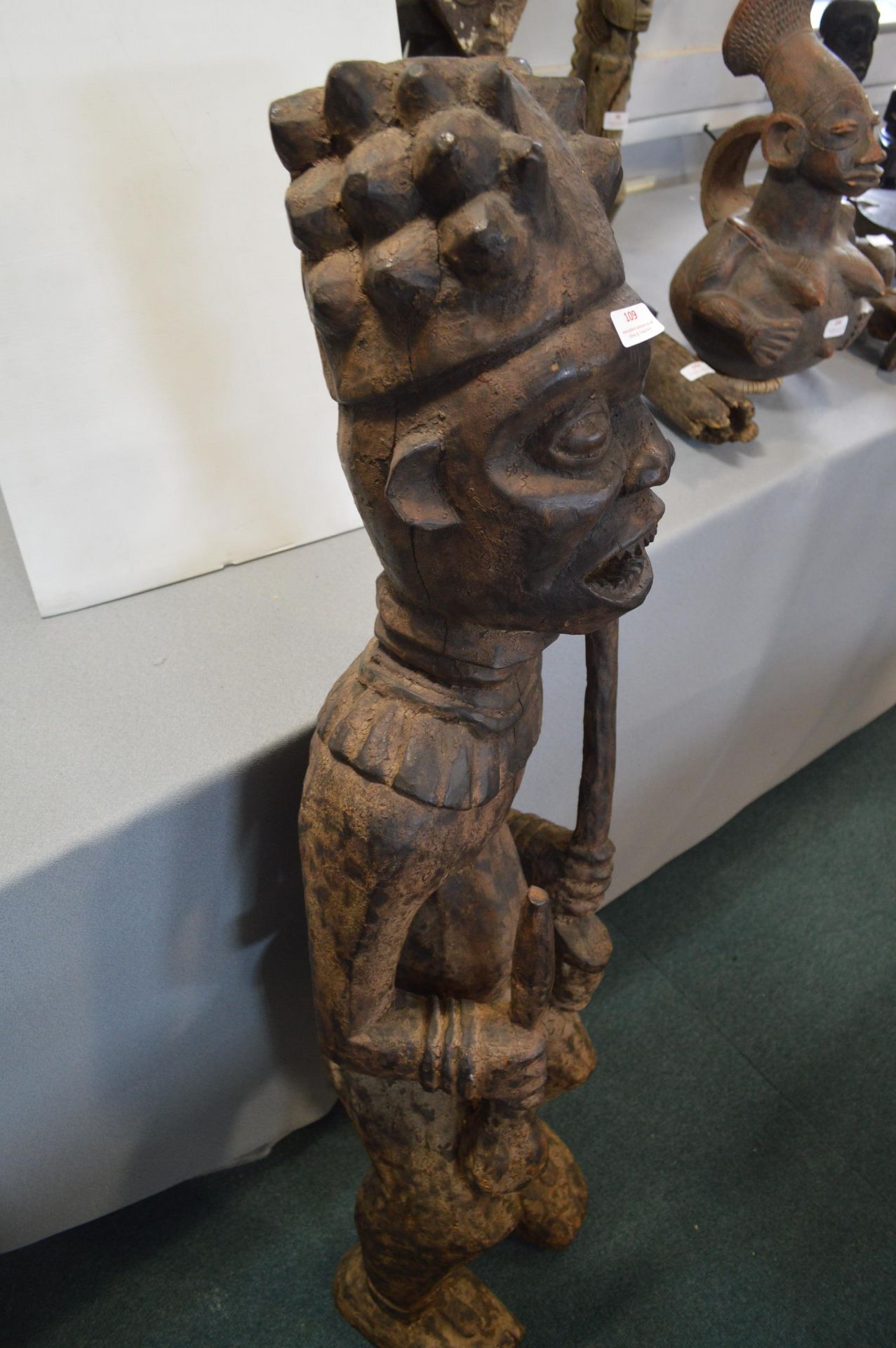 Songye Carved Wooden Figure of a Drummer 120cm tall - Image 2 of 4