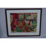 Framed Japanese Woodblock Print