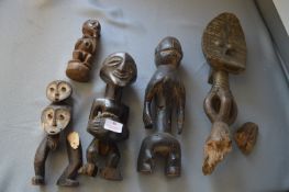 Five Small Carved Wooden African Figures (some AF)