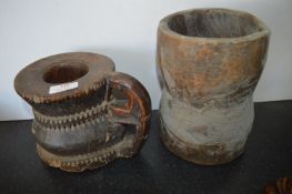 Two Carved Wooden Pots