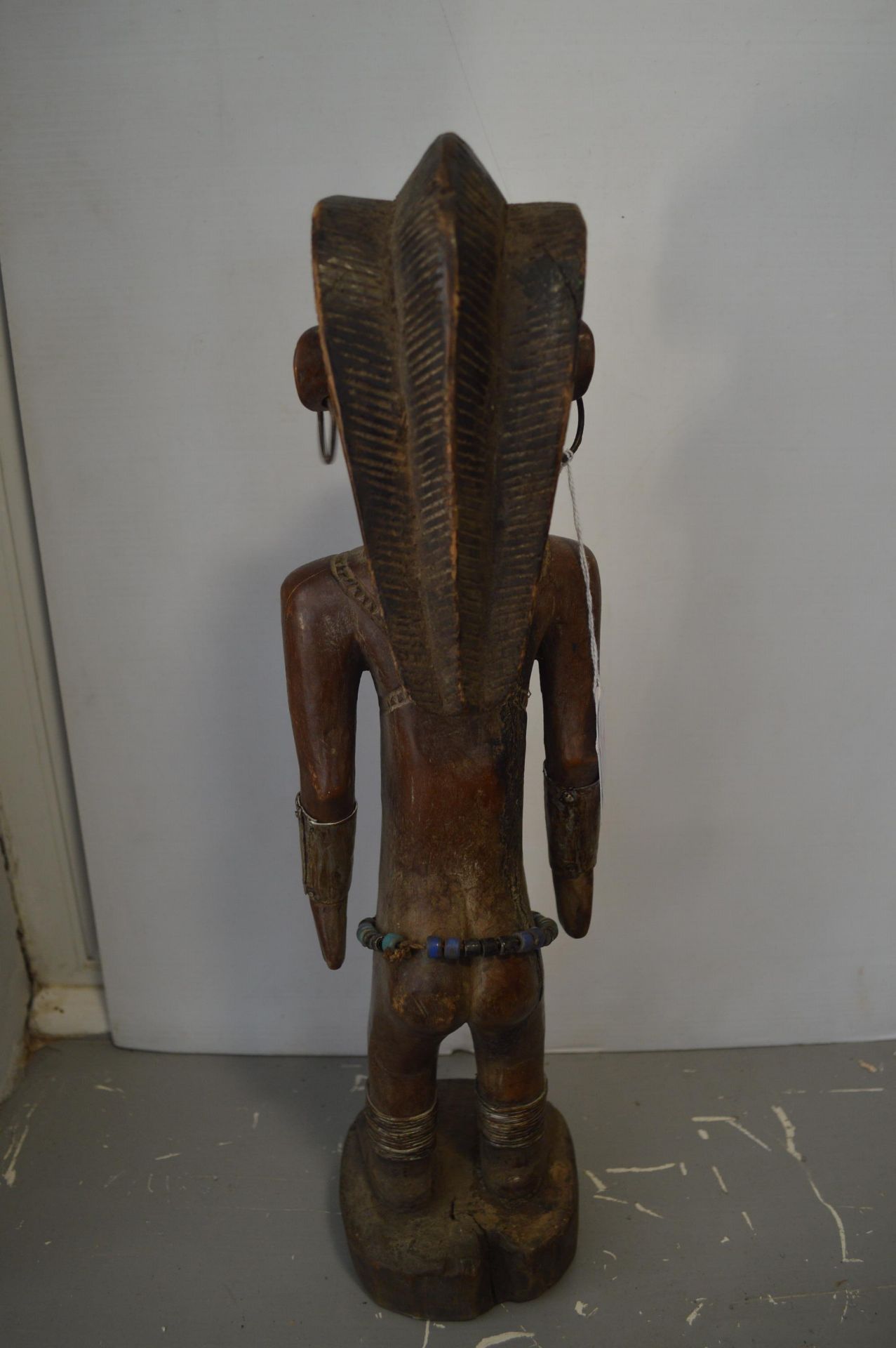 Senufo Carved Wooden Tribal Figure with Beaded and Metal Decoration - Image 3 of 4