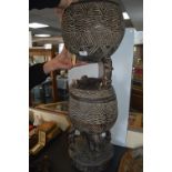 Nigerian Carved Nupe Wood Lidded Double Pot (AF - requires restoration)