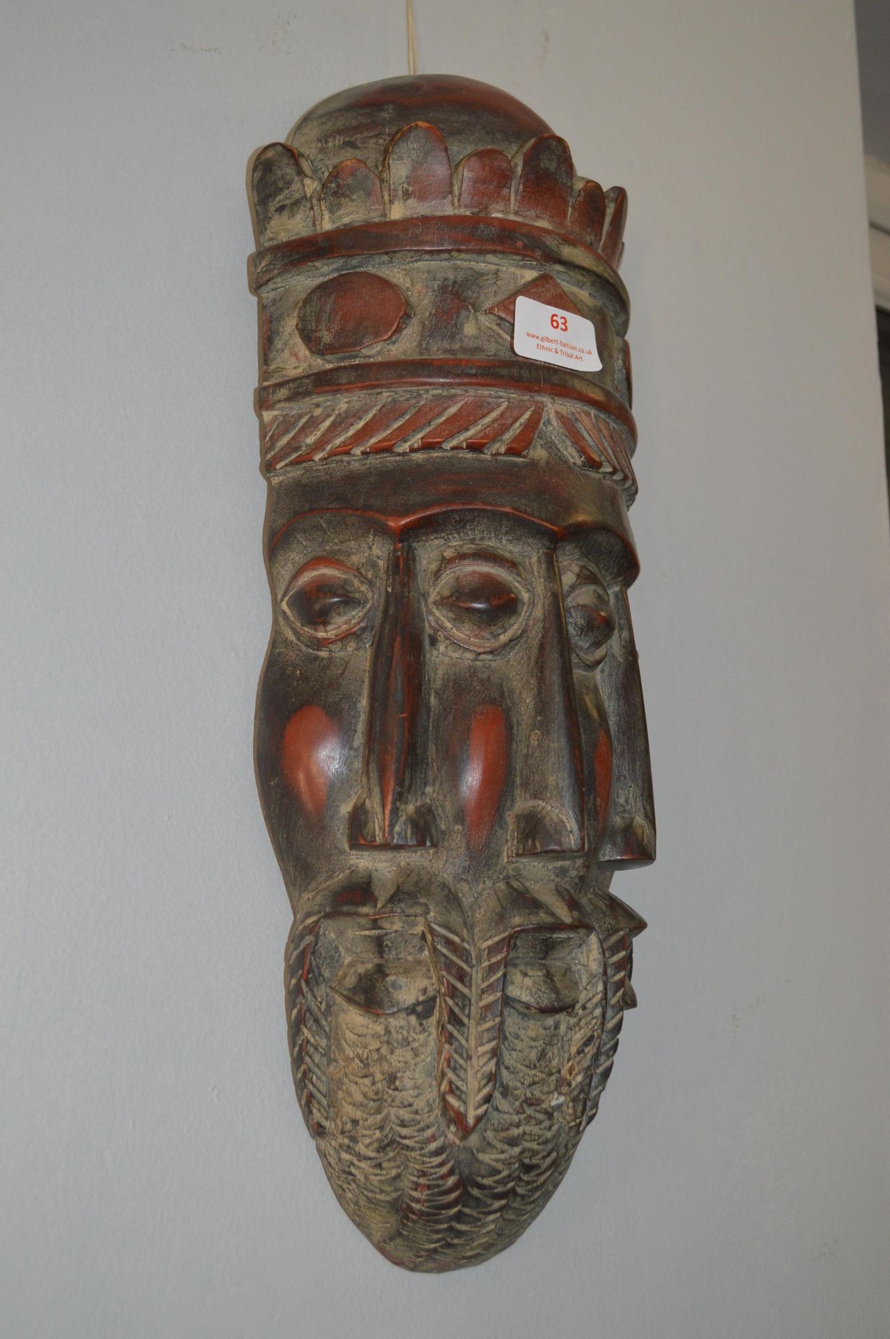 Carved & Painted Wooden Tribal Mask - Image 2 of 2