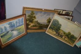 Three Original Landscapes Two on Canvas, One on Board