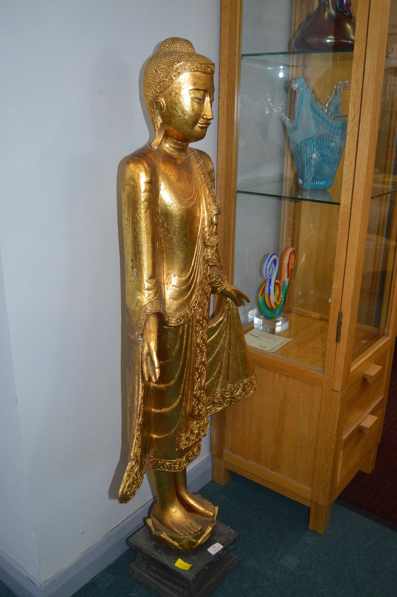 Carved Wooden Gilded Figure of a Standing Buddha 124cm tall - Image 2 of 3