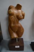 Carved Wooden Female Torso (unsigned)
