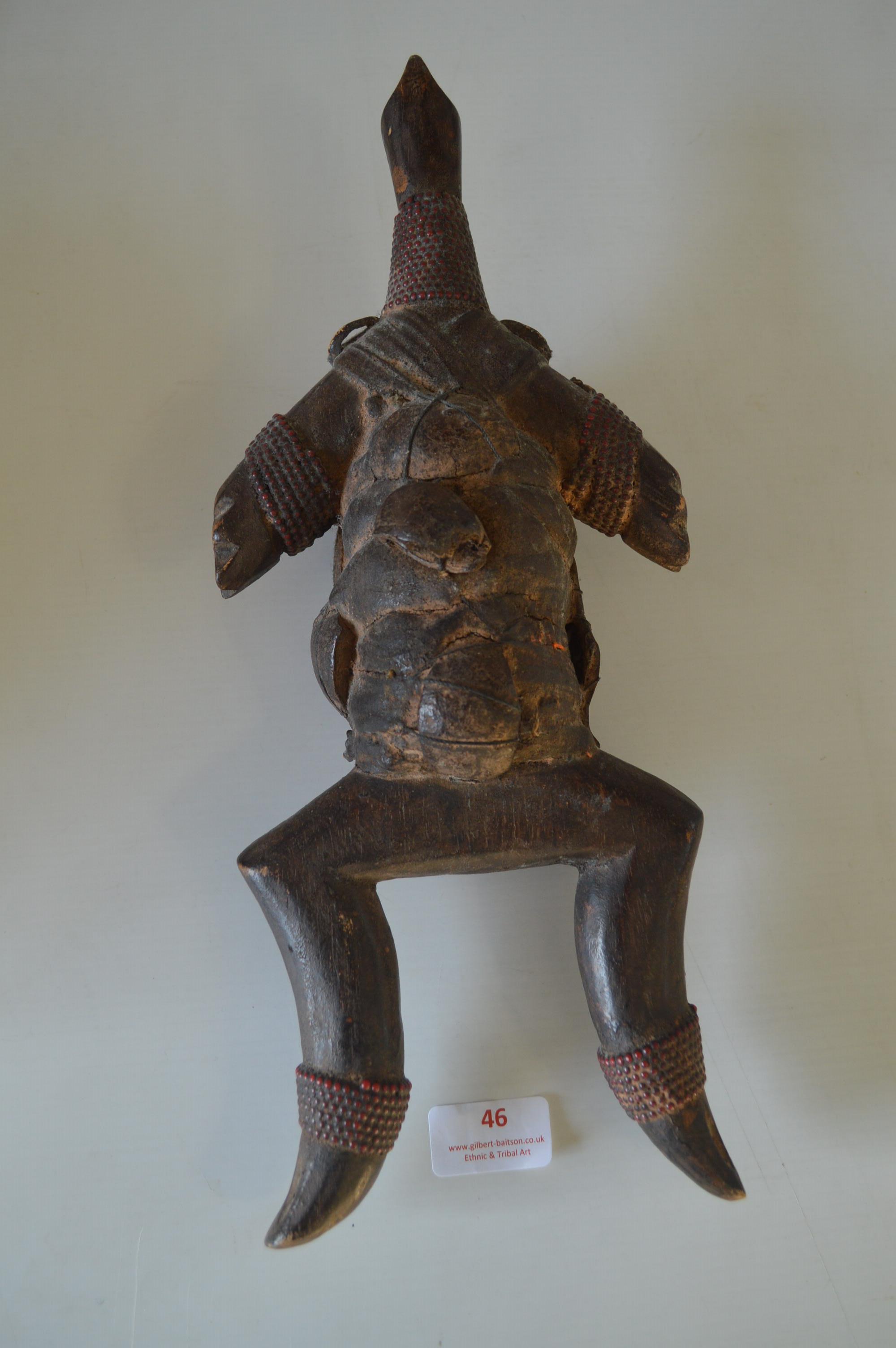 Wood & Leather Tribal Turtle Figure - Image 2 of 2
