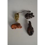 Four Japanese Netsuke Including One Jade