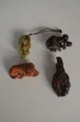 Four Japanese Netsuke Including One Jade