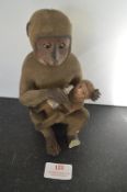 Papier Mache Monkey Feeding a Baby with Mechanical Head (some faults to foot)