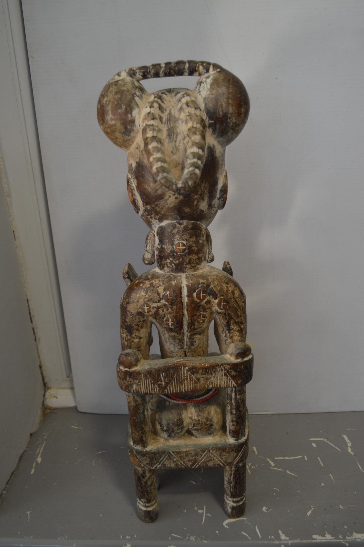 Balue Carved Wooden Seated Male Figure with Bead Decoration - Image 3 of 4