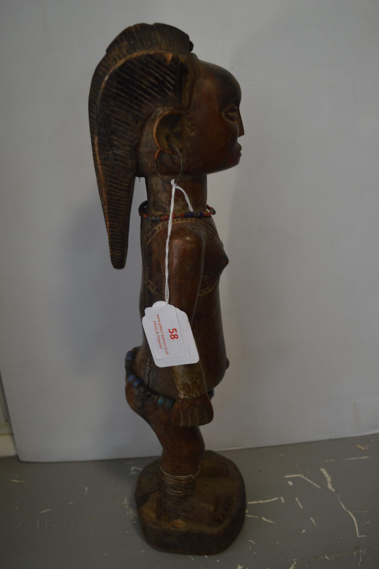 Senufo Carved Wooden Tribal Figure with Beaded and Metal Decoration - Image 4 of 4