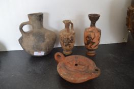 Four Antiquarian Terracotta Pots: One Egyptian, One Roman, etc.