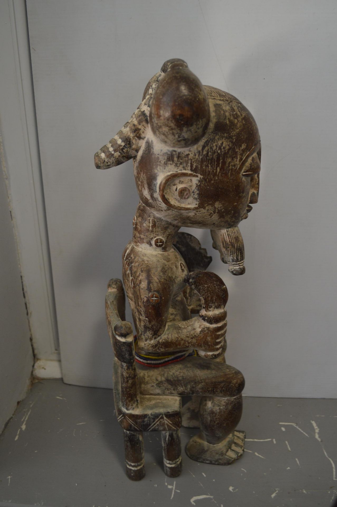 Balue Carved Wooden Seated Male Figure with Bead Decoration - Image 4 of 4