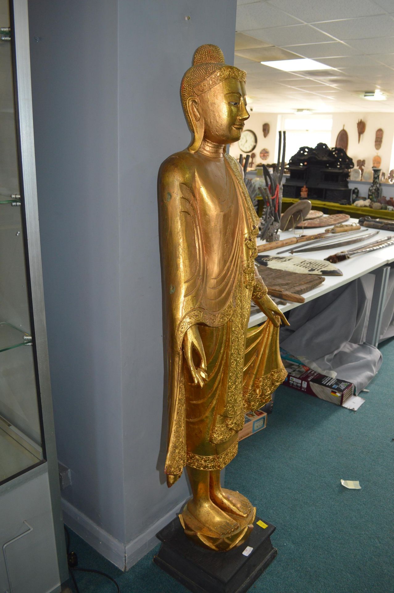 Carved Wooden Gilded Figure of a Standing Buddha 163cm tall - Image 2 of 3