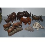 Carved African Animals in Wood, and Stone, etc.